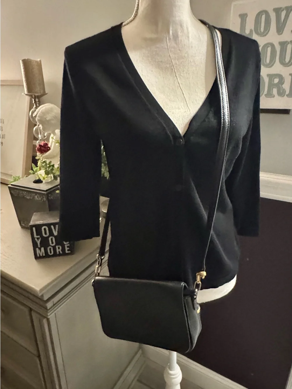 Lauren Ralph Lauren Black Pebbled Leather Crossbody Tassel Bag